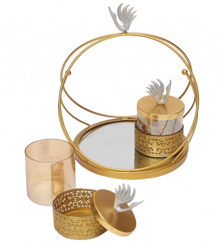 Metal & Glass Tray With Glass Jars